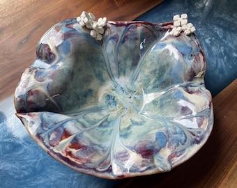 Large handmade ceramic bowl, with flowers