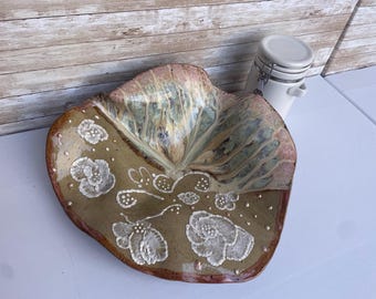 ceramic bowl, extra large/huge, handmade, with flowers