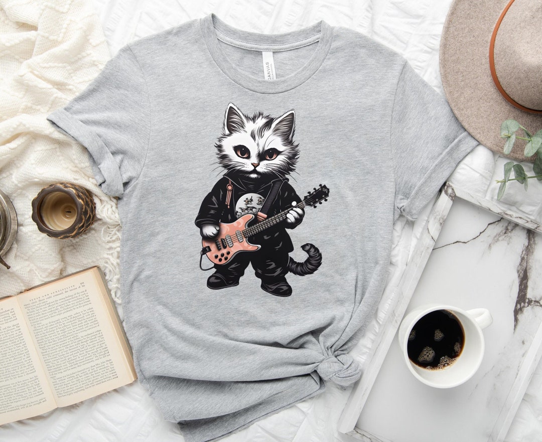 Cat Playing Guitar Shirt Music T-shirt Cute Cat Guitar Tee - Etsy
