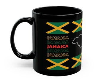 Jamaica Flags Coffee Mug | 11oz and 15oz Black Jamaica Cup | Tropical Island Gift for Vacation Cruise Retired West Indies Irie