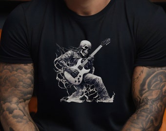 Camiseta de Halloween con esqueleto de rock and roll: camiseta con guitarra Shredding