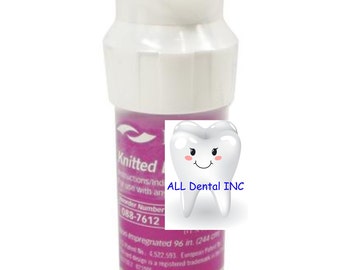 May include: A pink bottle with a white cap and a white label that says "Knitted" and "ALL Dental INC". The bottle is 96 inches (244 cm) long and has a white cap.