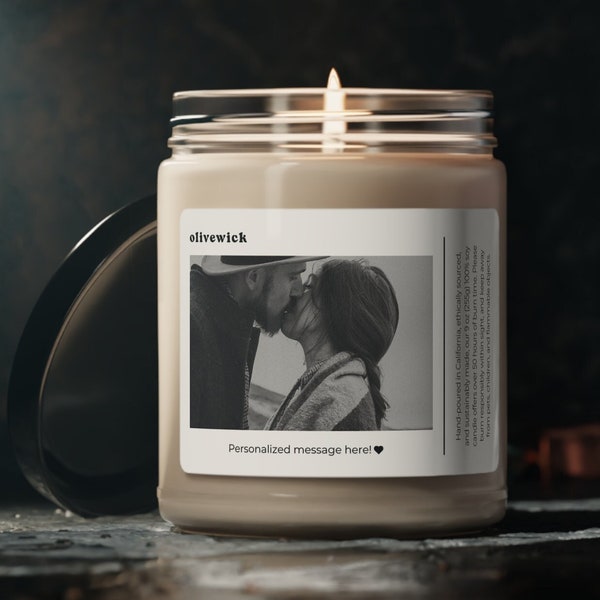 Personalized Photo Custom Message 9oz Eco-Friendly Vegan Candle Anniversary Meaningful Gift Dating Couple Boyfriend Long Distance Friendship