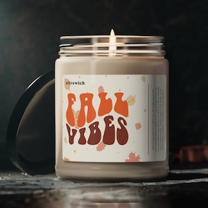 Fall Vibes Autumn Halloween Season with Leaf Background Home House Decor Decorations Soy Vegan 9oz Candle Gift Eco-friendly Present Gift