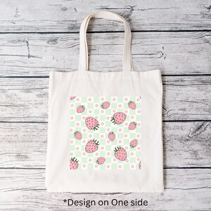 Strawberry Tote Bag, Strawberry Lover Gift Spring Tote, Shopper Bag, Eco Friendly Bag Reusable, Grocery Tote, Cute Tote, Farmers Market Bag