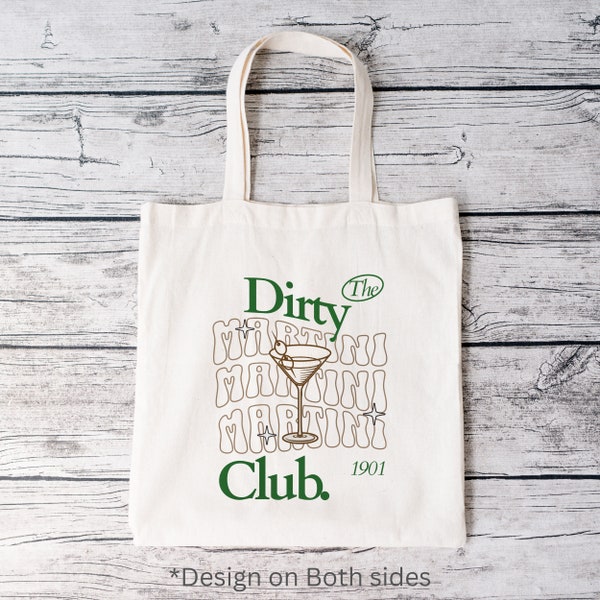 Dirty Martini Club Tote, Trendy Cocktail Tote, Funny Drinking tote, Unisex Cocktail tote, Friend gift