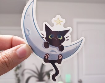 Black cat In the moon Vinyl Sticker - Laminated Glossy Finish
