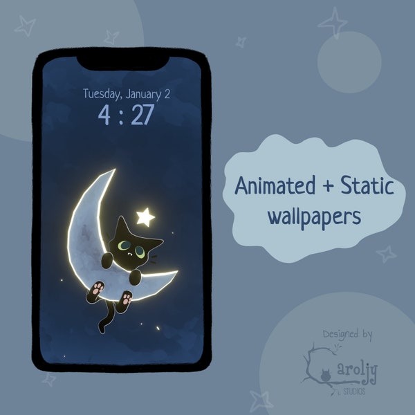 Shoepire In The Moon Animated Wallpaper - Phone/Tablet Wallpapers - Cat - Black Cat - Cute cat art - Black Cat wallpapers /DI003