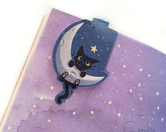 Black Cat Magnetic Bookmark - Holographic Finish Book Accessory