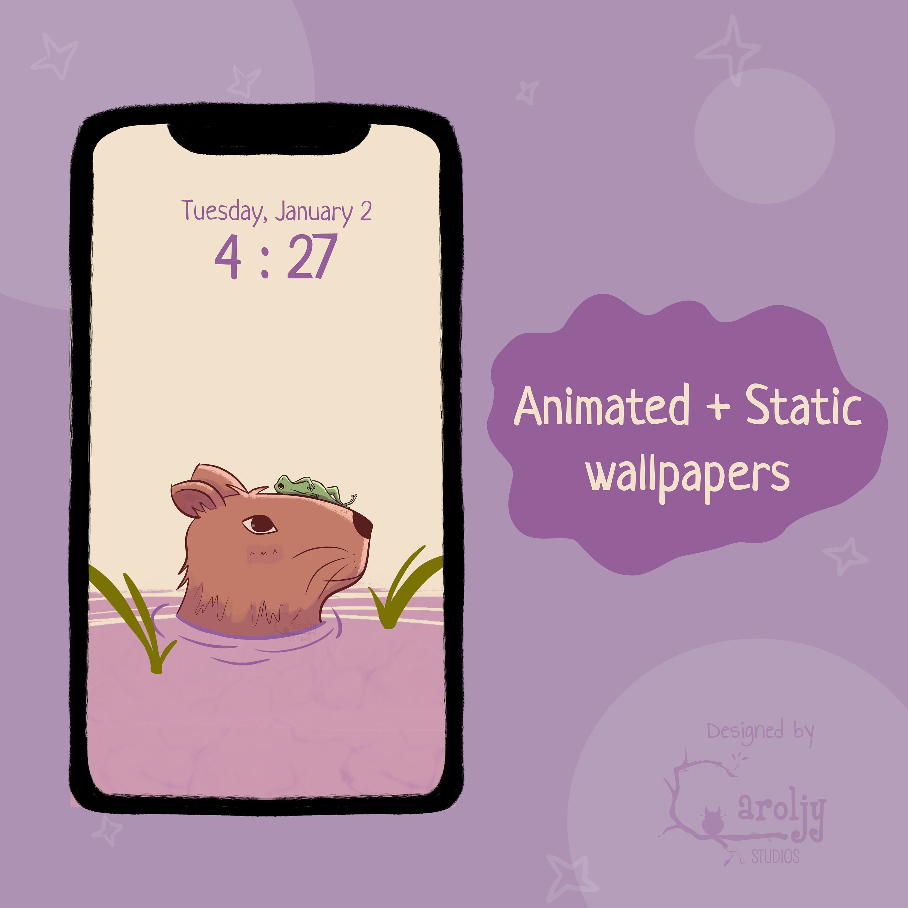Capybara Animated Wallpaper - Animated Background - Cozy Capybara - Cute Wallpaper - Cozy ambience - Wallpaper for Phone, Desktop, Tablet