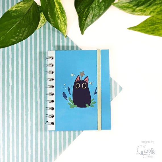 Black Cat Notebook with Elastic - Pocket-Sized Journal  - Decorated Lined Pages - Stationery Stationery Supply