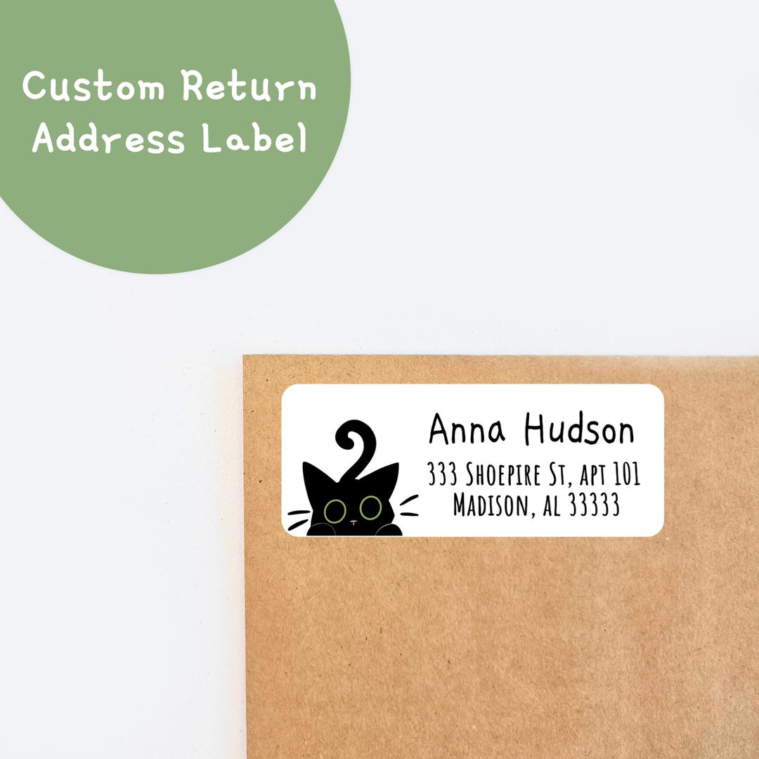 Custom Address Labels Stickers - Black Cat Personalized Labels - Set of ...