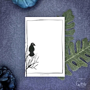 Raven Notepad – Crow Stationery for Notes & Lists | Gothic Crow Art | Fall or Halloween Themed Memo Pad | Dark Academia Aesthetic