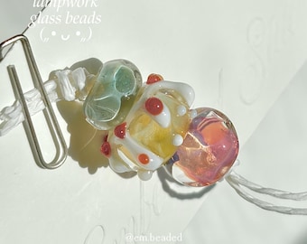 Set of 3 ⊹ Lampwork Glass Beads Set, Handmade Unique Glass Beads with Drip Donut Bead for Jewelry Making, Necklace Charms