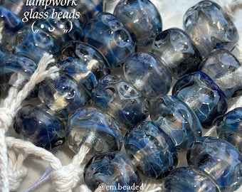 5 stks ⊹ 14 mm nachtblauwe lampwork glaskralen set, handgemaakte unieke glaskralen voor het maken van sieraden, armband ketting bedels