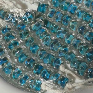 5pcs ⊹ 11mm Lake Blue Lampwork Glass Beads Set, Handmade Unique Glass Beads for Jewelry Making, Bracelet Necklace Charms