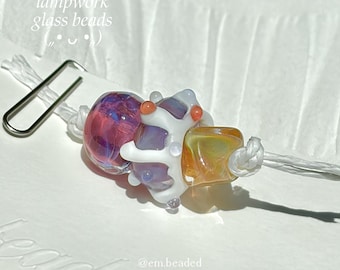 Set of 3 ⊹ Lampwork Glass Beads Set, Handmade Unique Glass Beads with Drip Donut Bead for Jewelry Making, Necklace Charms