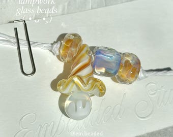 Set of 4 ⊹ Lampwork Glass Beads Set, Handmade Unique Glass Beads with Orange Swirl Mushroom Pendant for Jewelry Making, Necklace Charms