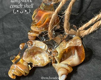 Amberglas schelp verstelbare ketting hanger, handgemaakte lampwork glazen schelp schelp bedel voor doe-het-zelf sieraden maken, cadeau voor haar