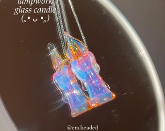 Glazen kaarshanger ornament verstelbare ketting met handgemaakte lampwork roze en paarse kaarsglas bedelsieraden, cadeau voor haar