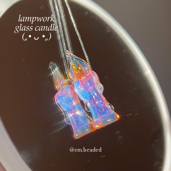 Glass Candle Pendant Ornament Adjustable Necklace with Handmade Lampwork Pink and Purple Candle Glass Charm Jewelry, Gift for Her