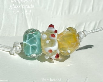 Set van 3 ⊹ lampwork-glaskralenset, handgemaakte unieke glaskralen met druipende donutkraal voor het maken van sieraden, kettingbedels