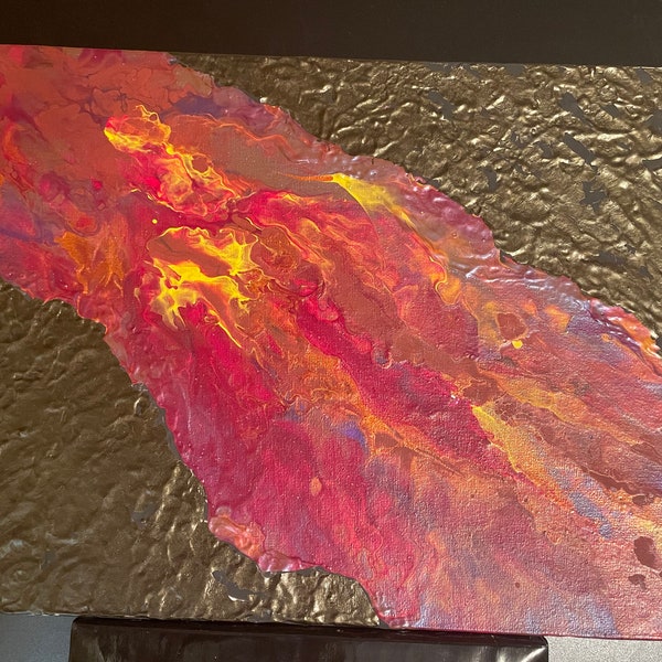 Molten Lava Flow - Expressionist abstract  11” X 14” acrylic textured painting on canvas board.