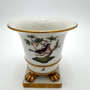 Antique Herend Porcelain Empire Vase: Rothschild Bird Motif, Paw Feet