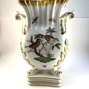 Rare Large Herend Footed Vase Vintage 10 Inch Rothschild Bird Vase Gold Leaf