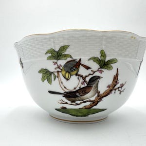Herend Rothschild Bird Vegetable Bowl 7&quot; | RO-1 & RO-5 Bird Motifs | Vintage Hungary Porcelain Dish