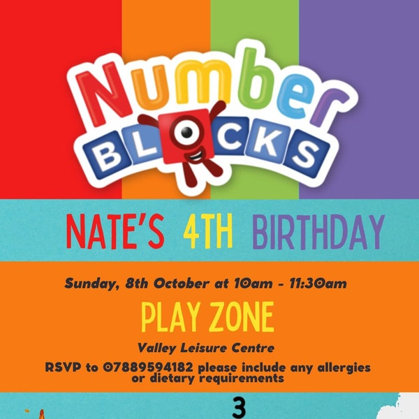 Editable Numberblocks Birthday Invitation | Numberblocks Invite | Numberblocks Evite | Editable Canva Template