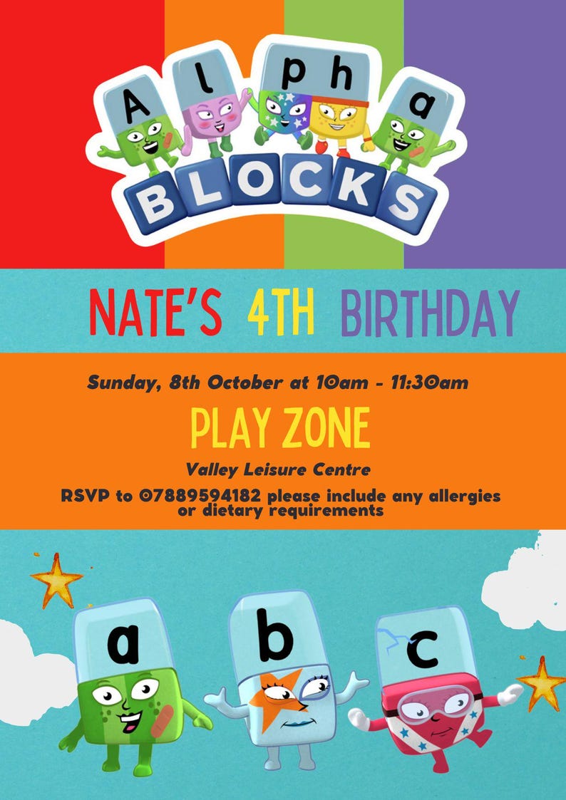 Editable Alphablocks Birthday Invitation | Alphablocks Invite ...