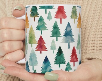 Watercolor Christmas Tree Mug, Festive