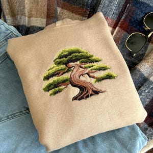 Bonsai Tree Embroidered Sweatshirt | Japanese Zen Nature Aesthetic Crewneck | Cozy Cottagecore Pullover | Unique Botanical Hoodie Gift