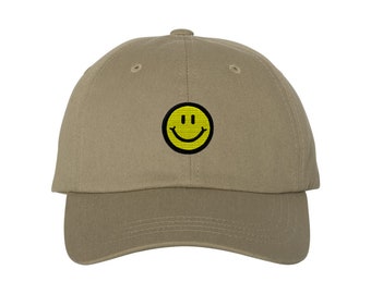 Smiley Face Embroidered Dad Hat Gift, Cute Unisex Adjustable Baseball Cap, Unstructured Cap with Adjustable Buckle Strap - Multiple Colors