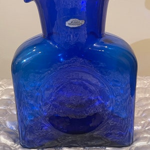 Blenko Cobalt Blue Double Spout Pitcher Bottle #384 *FREE SHIPPING*