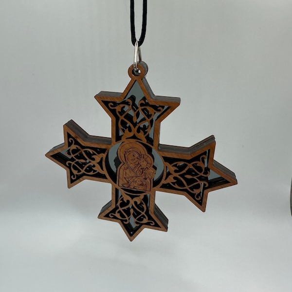 Saint Mary Wooden Coptic Cross - Hang at Home or a Car