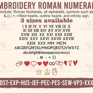 Roman Numerals Embroidery Design Fonts, Pack of Alphabets Roman Numbers Symbols Embroidered Digital Files, Dst Pes Files Machine Embroidery