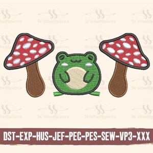 Mushroom Frog Machine Embroidery, Cute Toad With Mushroom Embroidered Designs Digital File, Instant Quick Download, Easy Usable Pes Dst File