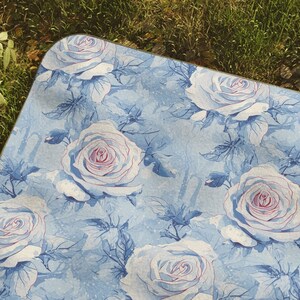 Frozen Rose Picnic Blanket, Delicate Floral Design Roses Pink Blue Water Resistant Blanket Flower Abstract Winter Roses Stadium Beach Mat