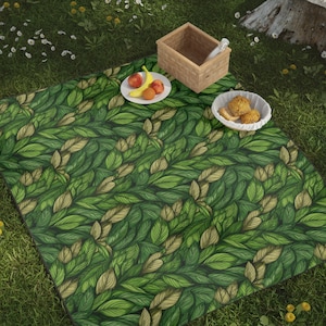 Vibrant Green Foliage Picnic Blanket, Water Resistant, Perfect for Outdoor Dining Stadium Blanket Relaxing Green Yellow Leaves Spring Design