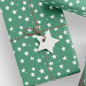 Sterrengroen Inpakpapier Cadeaupapier Celestial Paper White Stars Party Verjaardagsviering Decoratief Premium Kinderen Feestdagen Kerst Wrap