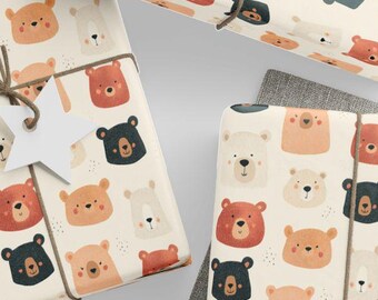 Bear Face Wrapping Paper, Kids Birthday, Baby Shower Gift Wrap