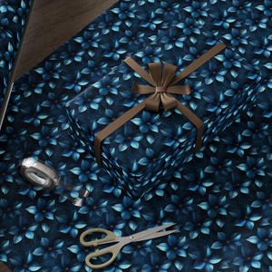 Blue Floral Wrapping Paper Elegant Gift Wrap Botanical Paper Navy Flower Design Birthday Wedding Anniversary Luxe Blue Blossom Gift Paper