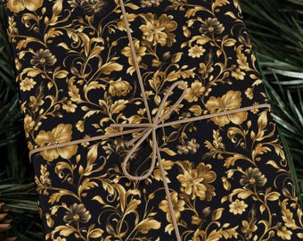Gold Floral Wrapping Paper: Elegant Black & Gold Gift Wrap