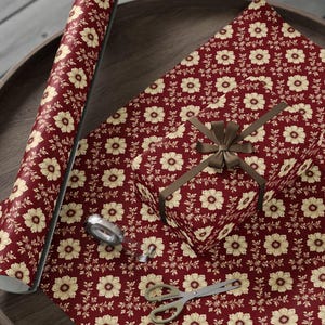 Vintage Floral Wrapping Paper Elegant Gift Wrap Classic Red Cream Paper Luxurious Antique Style for Birthday Wedding Anniversary Holiday