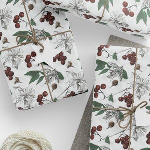 Floral Botanical Wrapping Paper Vintage Flower Gift Wrap Nature Paper White Classic Style Elegant Design Christmas Birthday Anniversary