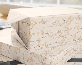 Golden Floral Wrapping Paper: Elegant Beige & Gold Botanical Gift Wrap