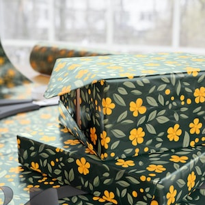 Floral Yellow Green Wrapping Paper Elegant Gift Wrap Botanical Design Stylish Paper Perfect for Birthdays Anniversaries Weddings Special