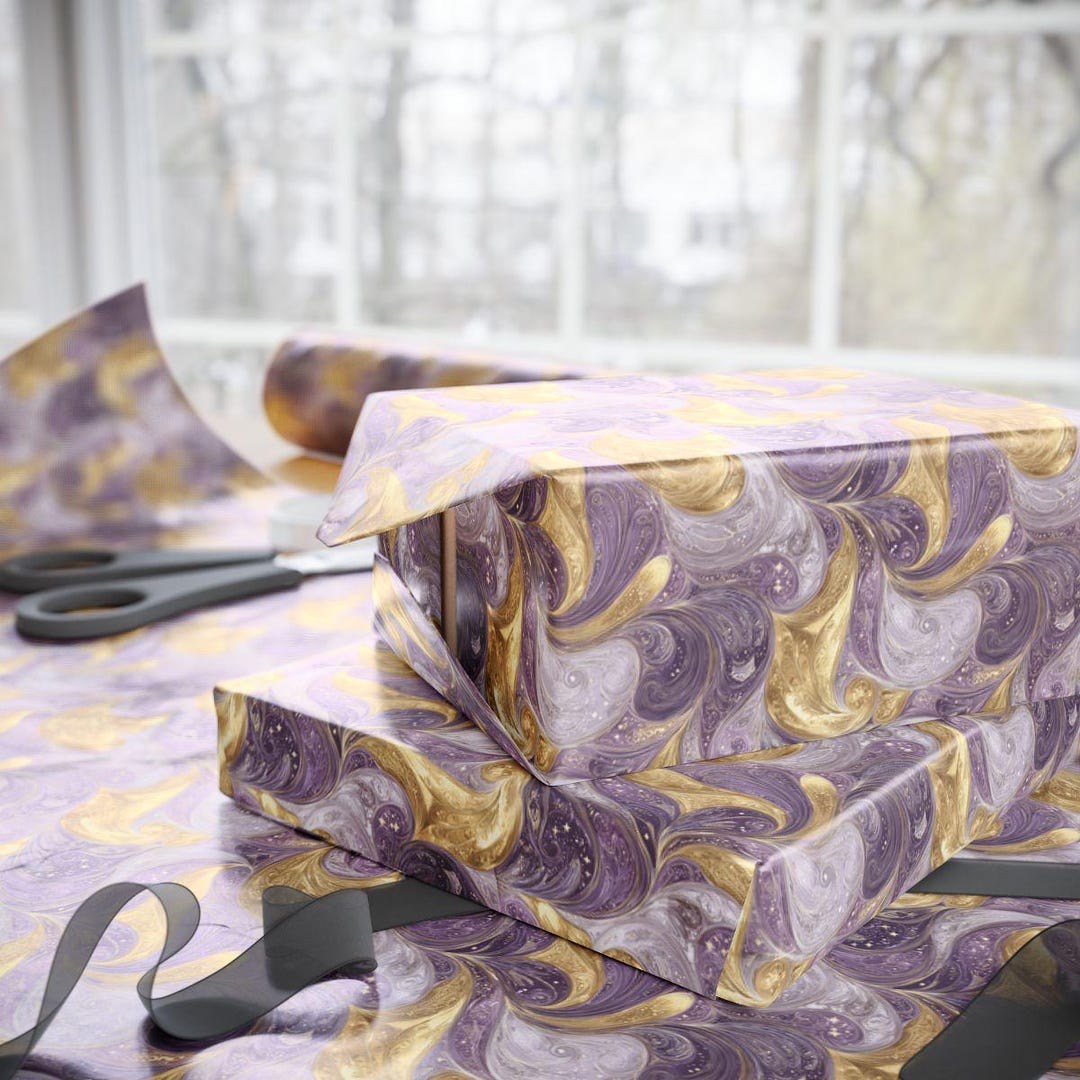 Elegant Swirling Gold and Purple Wrapping Paper Luxurious Gift Wrap for ...